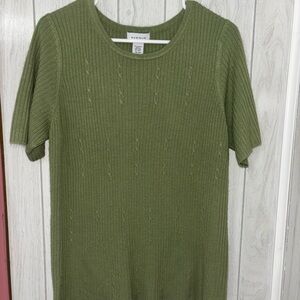 Avenue Olive Cable Knit Short Sleeve Sweater